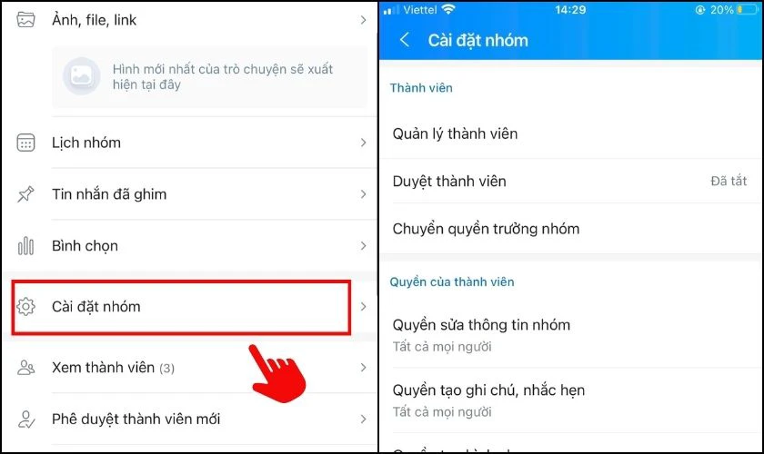 Chọn Cài đặt nhóm