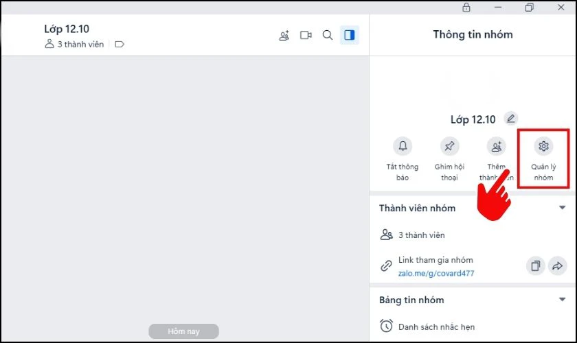 Bạn chọn Quản lý nhóm để cài đặt