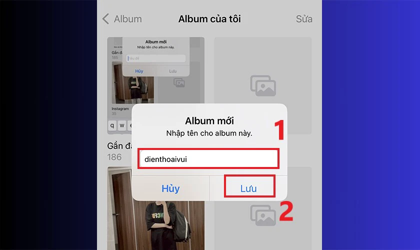 Đặt tên cho album và nhấn Lưu