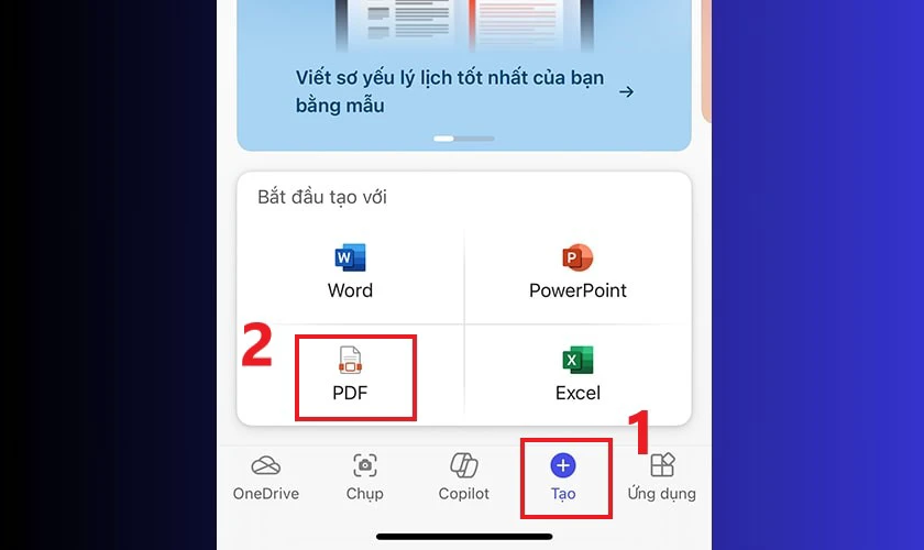 Cách gộp nhiều ảnh thành 1 file trên điện thoại từ Microsoft Office bước 1