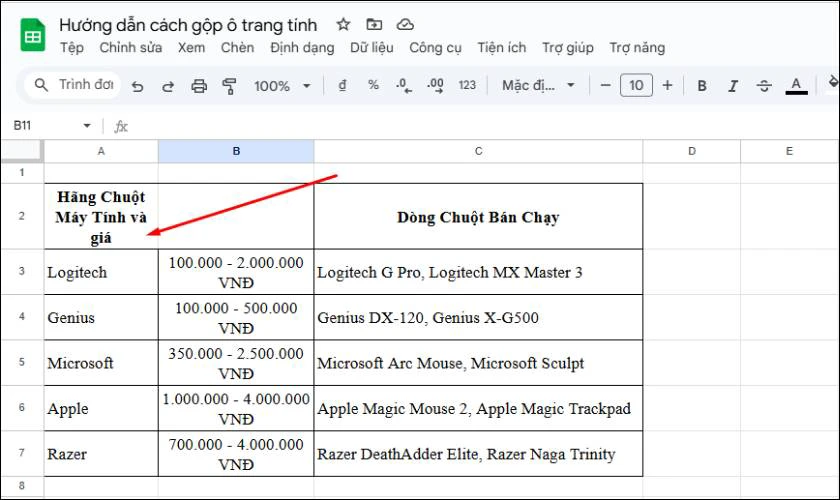 Cách hủy gộp ô trong Google Sheets nhanh