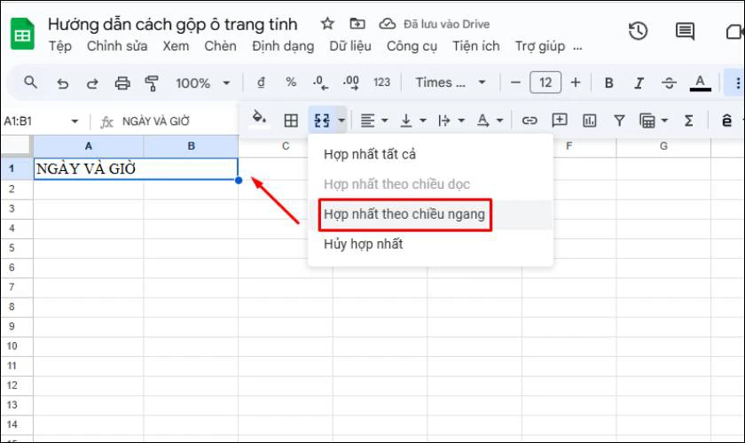 Tuỳ chọn gộp ô Merge horizontally
