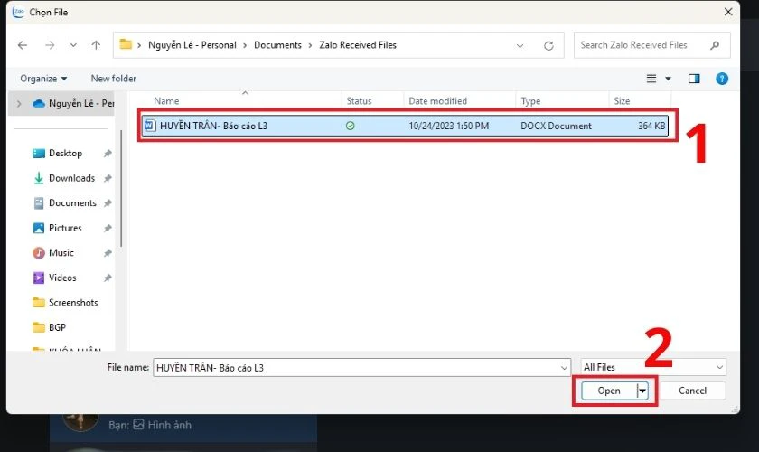 Cách gửi file Word qua Zalo trên máy tính