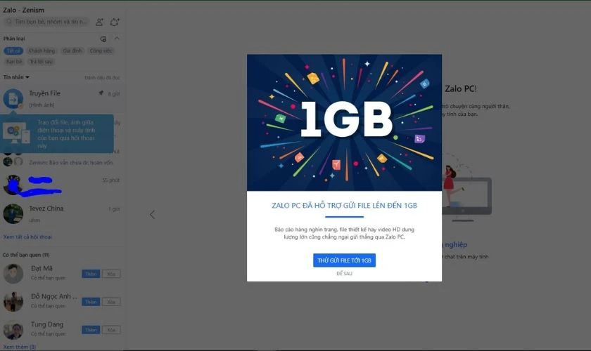 Kích thước gửi file qua Zalo là bao nhiêu?