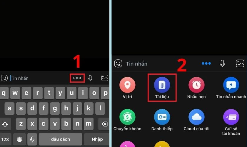 Chọn biểu tượng ba chấm và nhấn vào Tài liệu ở góc dưới màn hình