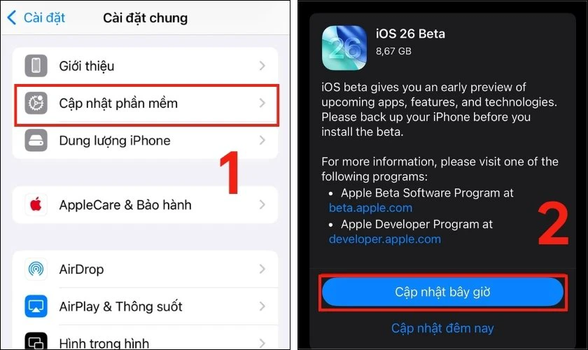 Chọn cập nhật phần mềm