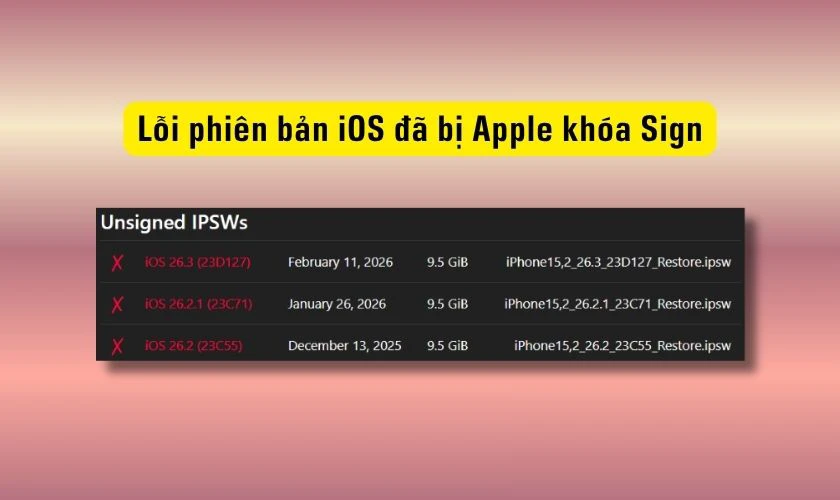 Lỗi phiên bản iOS đã bị Apple khóa Sign