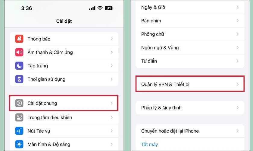 Chọn Quản lý VPN và Thiết bị