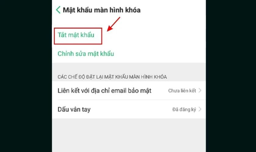 Nhấn chọn vào Tắt mật khẩu