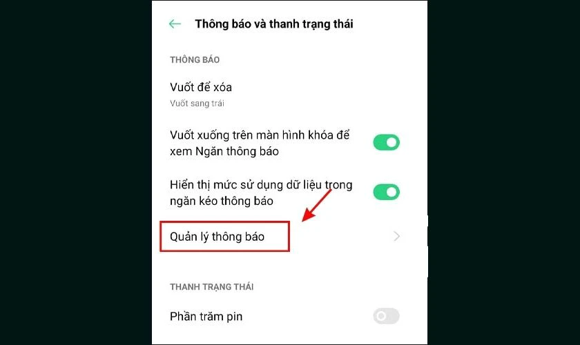 Nhấn chọn vào mục Quản lý thông báo