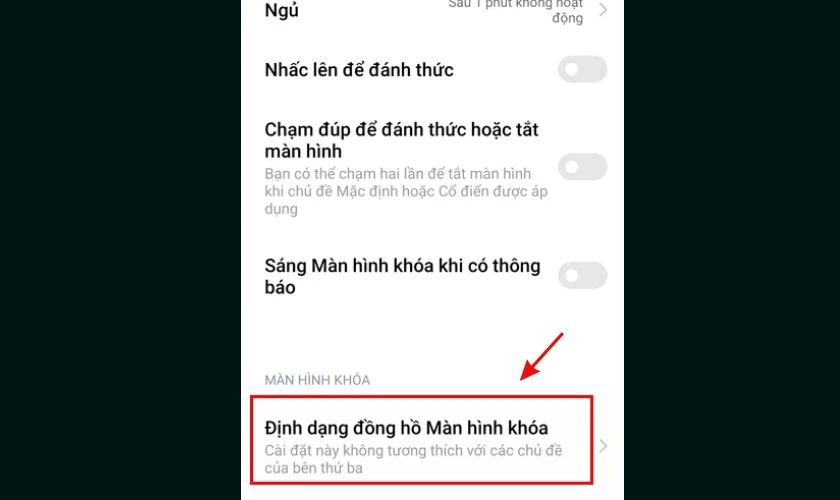 Chọn vào mục Định dạng đồng hồ Màn hình khóa