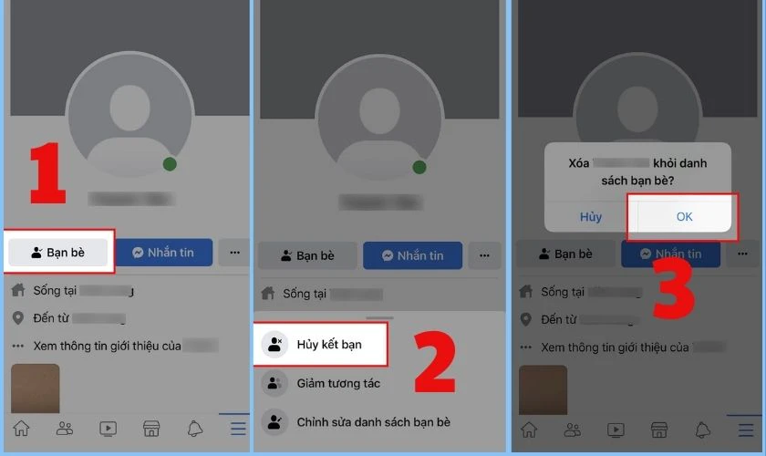 Cách hủy kết bạn trên Facebook bằng điện thoại