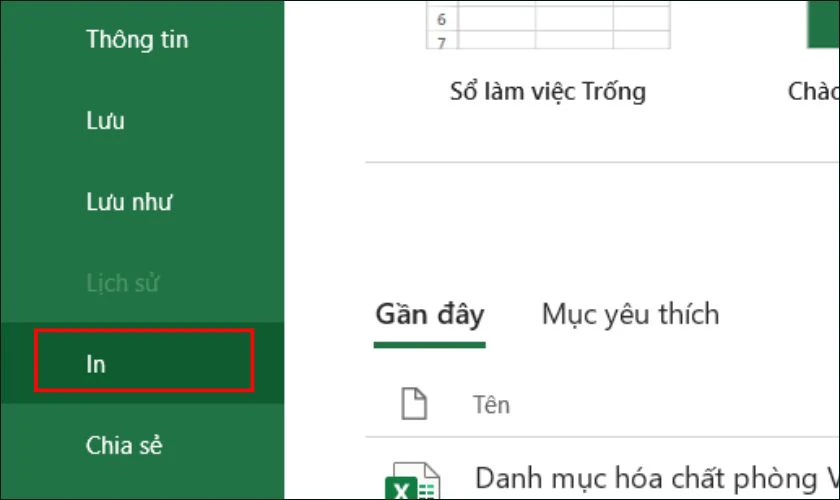 Chọn mục Tệp và nhấn In