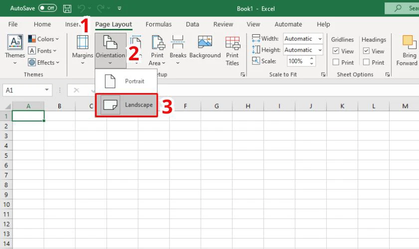 Chọn Landscape để chuyển trang in thành dạng ngang