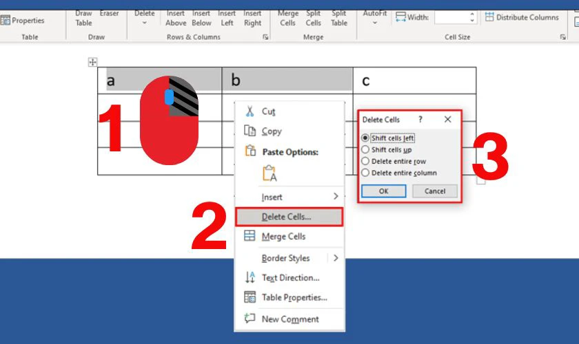 Cách xóa cột hàng cho bảng trong Word