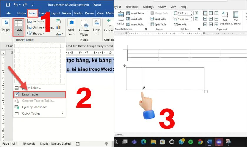 Cách kẻ bảng trong Word bằng cách vẽ thủ công