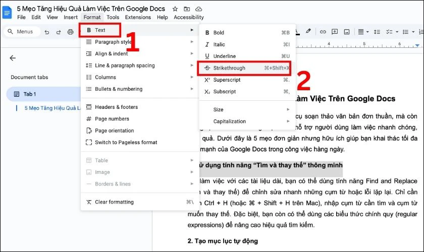 Định dạng gạch ngang văn bản