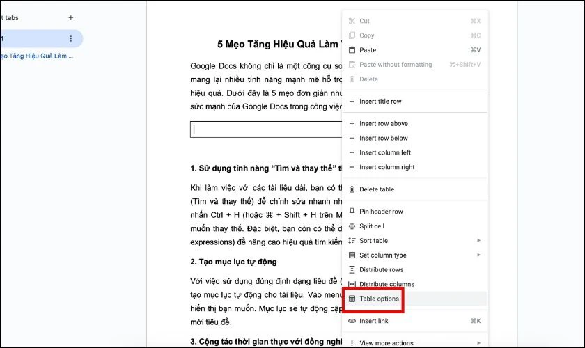 Cách tạo đường kẻ trong Google Docs bằng bảng Tables đơn giản nhất