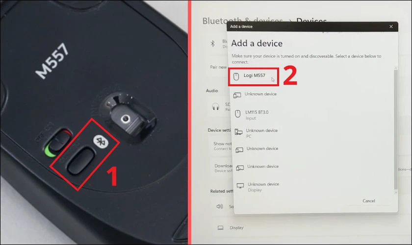 Nhấn giữ nút Connect dưới đáy chuột