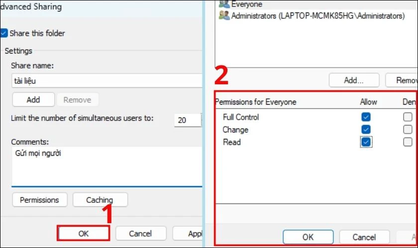 Chia sẻ thư mục sử dụng Advanced Sharing