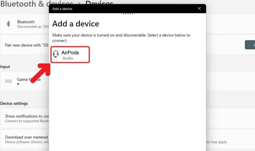 Tìm và bấm vào tên tai nghe của bạn