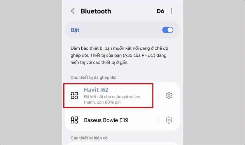 Tìm kiếm và chọn tên Havit I62