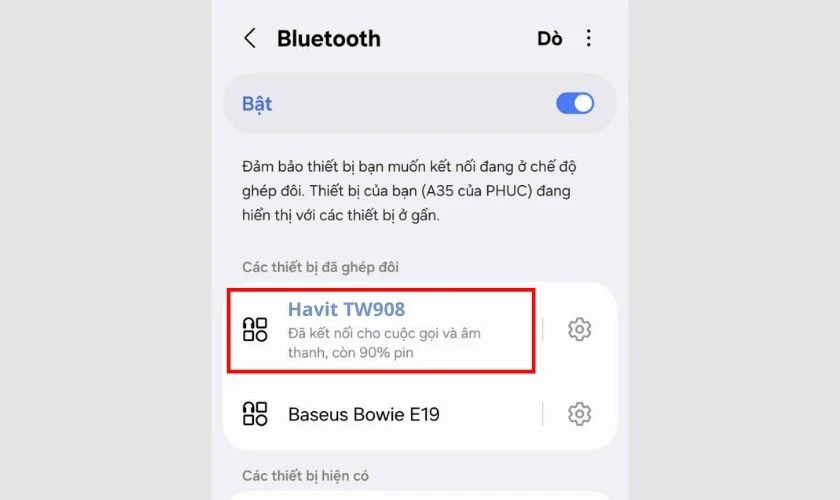 Nhấn chọn kết nối với tai nghe