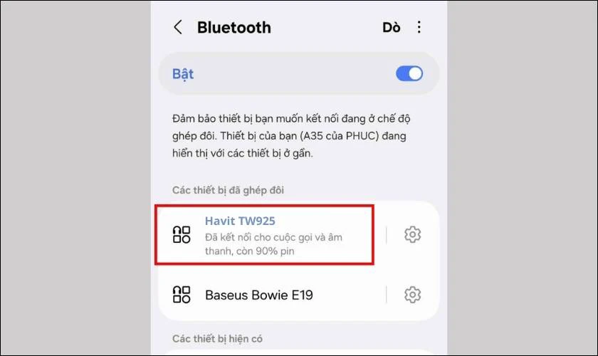 Chọn thiết bị HAVIT TW925 để ghép nối