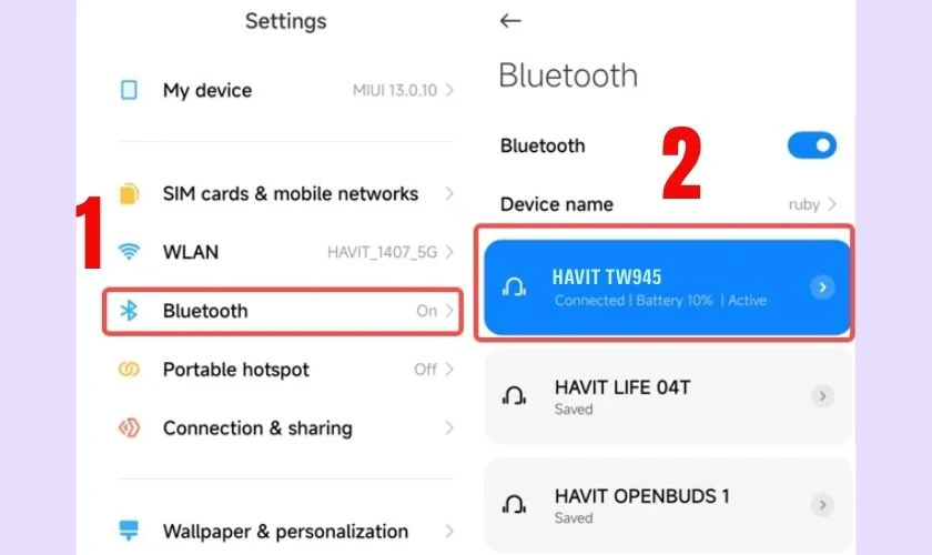 Bật Bluetooth trên thiết bị và ghép nối