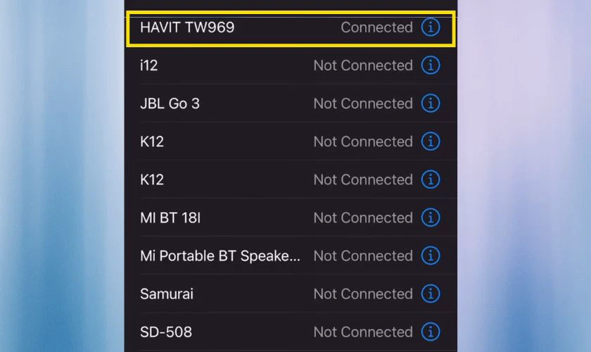 Chọn thiết bị “Havit TW969” trong danh sách Bluetooth