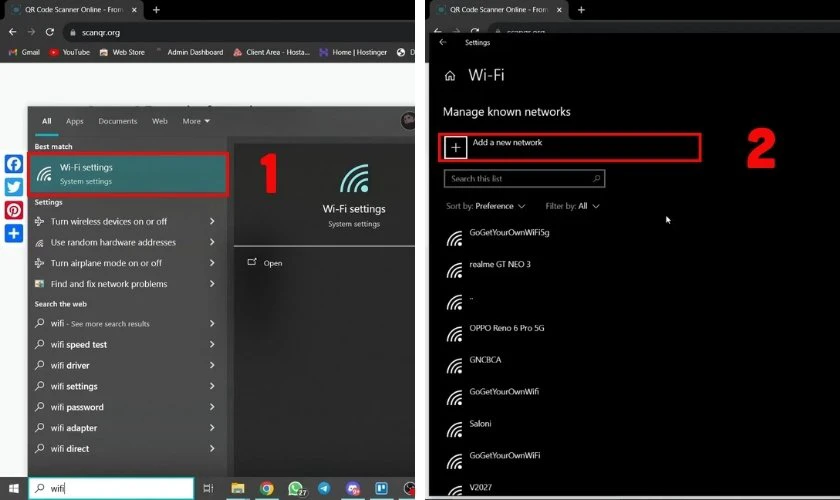 Mở WiFi Settings trên laptop, chọn Manage known networks