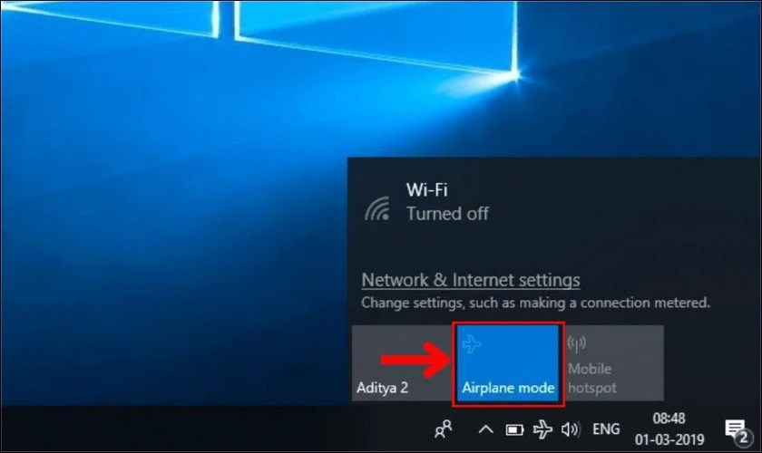 WiFi chưa bật hoặc đang bật chế độ máy bay