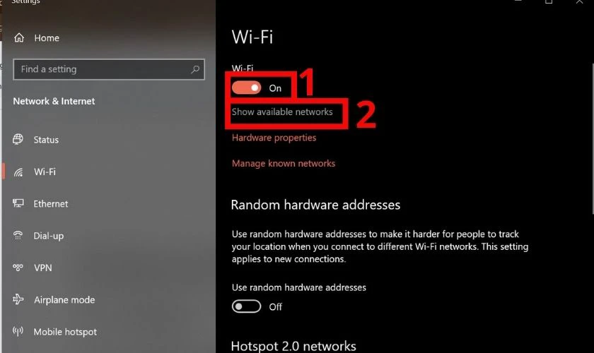 Nhấn vào mục Show available networks