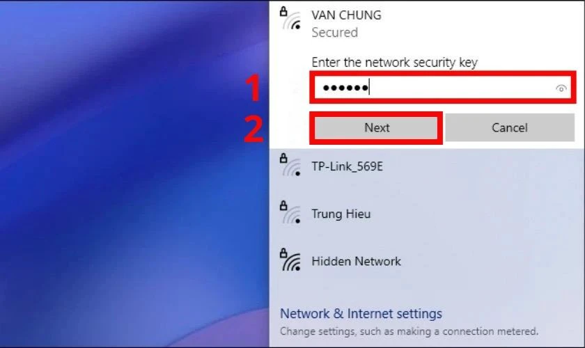 Nhập đúng mật khẩu WiFi đã chọn