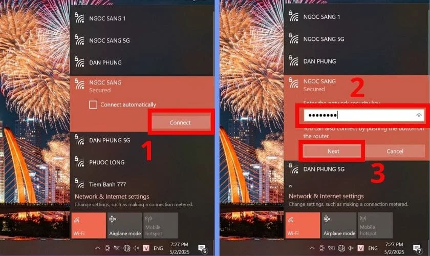 Chọn tên mạng WiFi mà bạn muốn kết nối