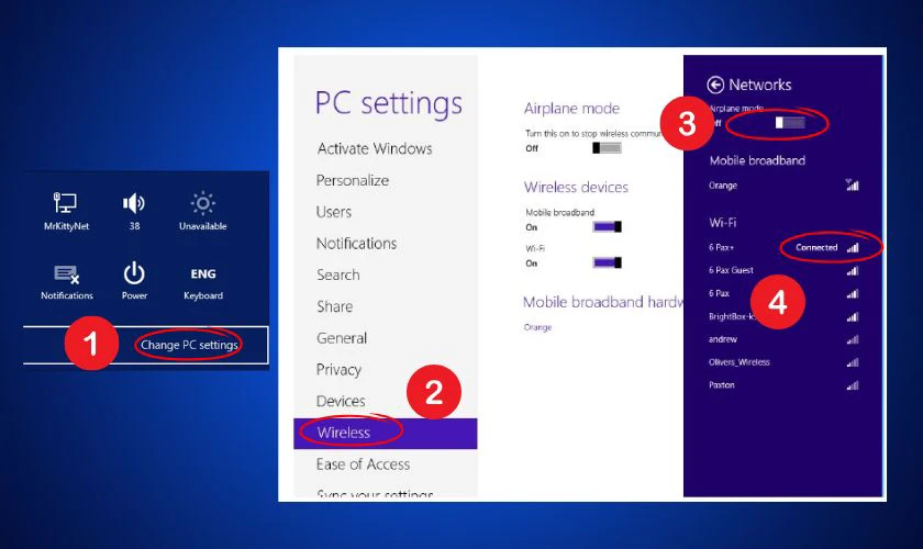 Cách kết nối Wifi cho laptop Asus Win 8 thông qua Cài đặt