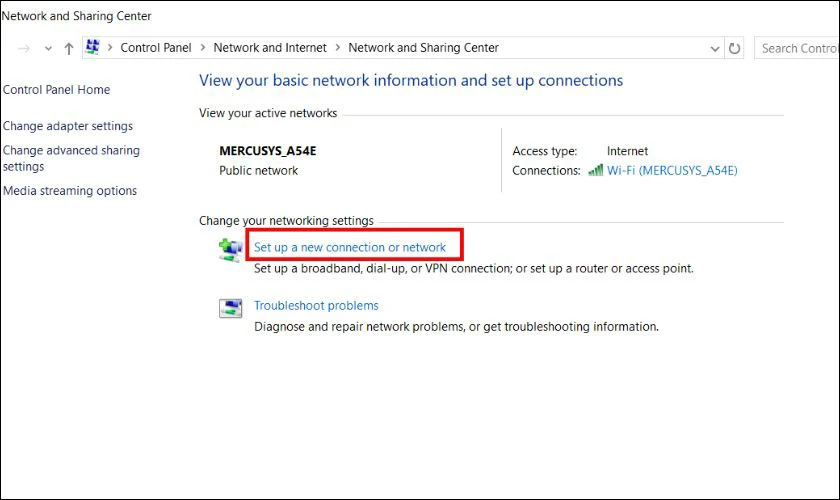 Chọn tiếp Set Up A New Connection Or Network