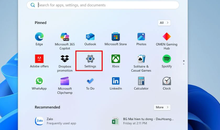 Nhấn tổ hợp phím Windows + I