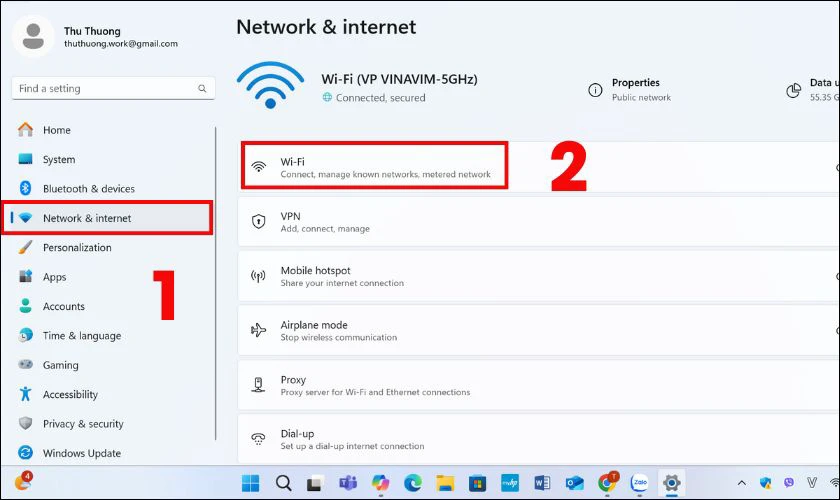 Trong phần Cài đặt, click chọn Network & Internet