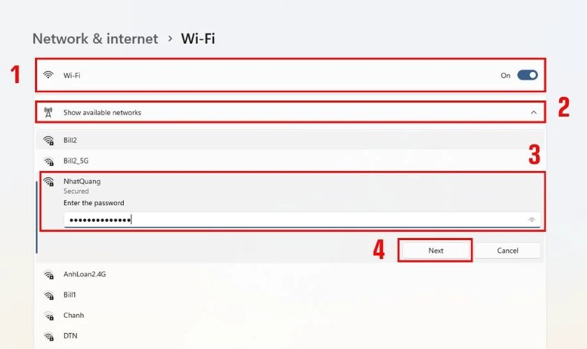 Cách kết nối Wifi cho laptop Lenovo bằng Cài đặt