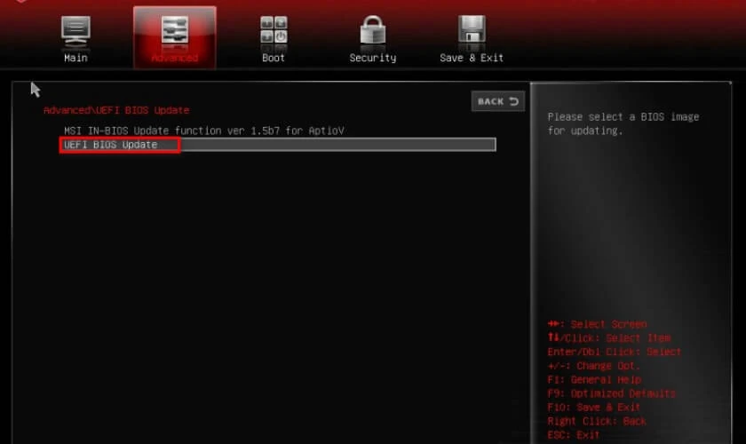 Tại mục UEFI BIOS Update, nhấn Enter để tiếp tục