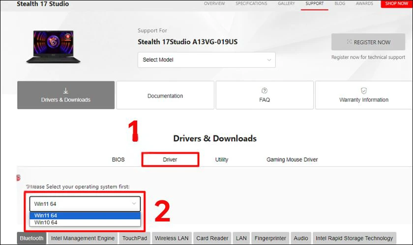Chọn Driver và hệ điều hành tương thích với máy