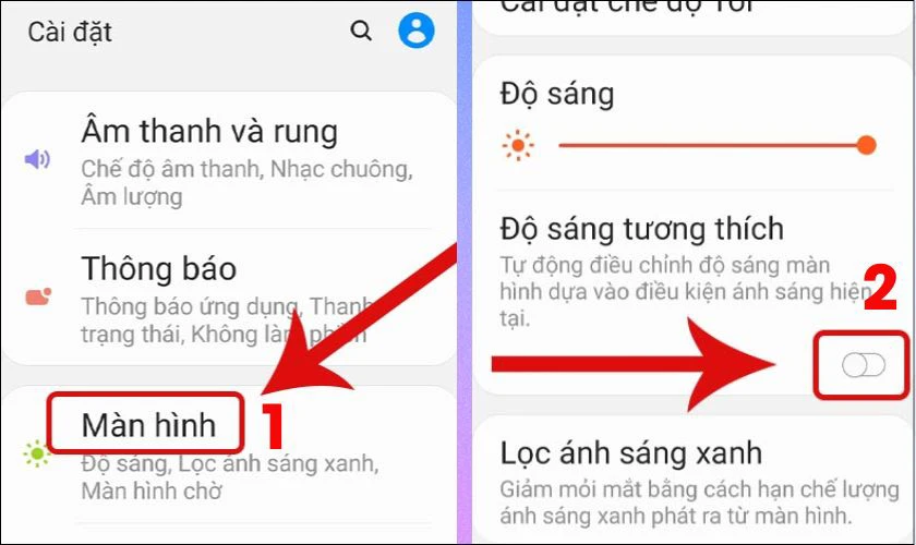 Cách khắc phục pin tụt nhanh Samsung - Chỉnh sáng tự động