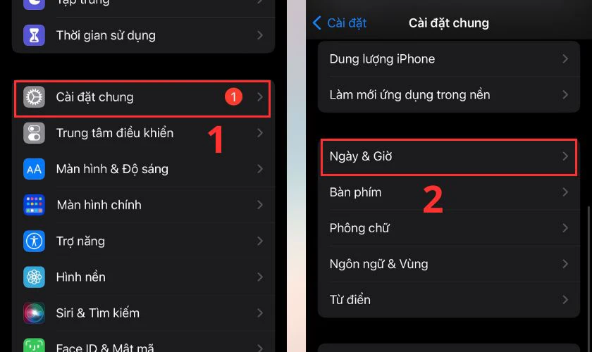 Chọn Cài đặt chung rồi chọn mục Ngày & Giờ