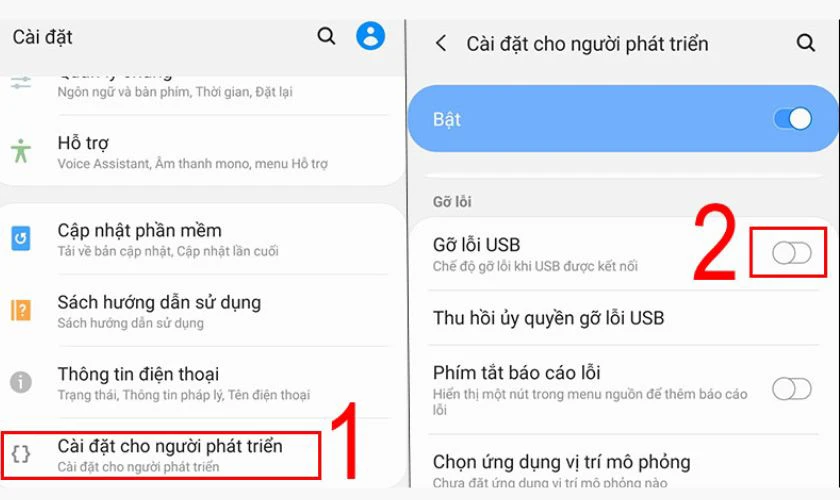 Bật tính năng gỡ lỗi USB