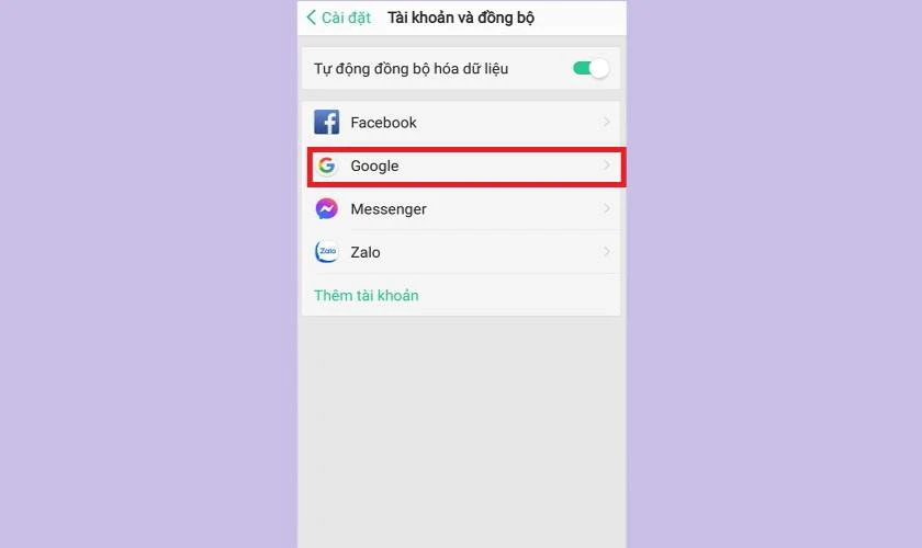 Chọn tài khoản bạn muốn đồng bộ