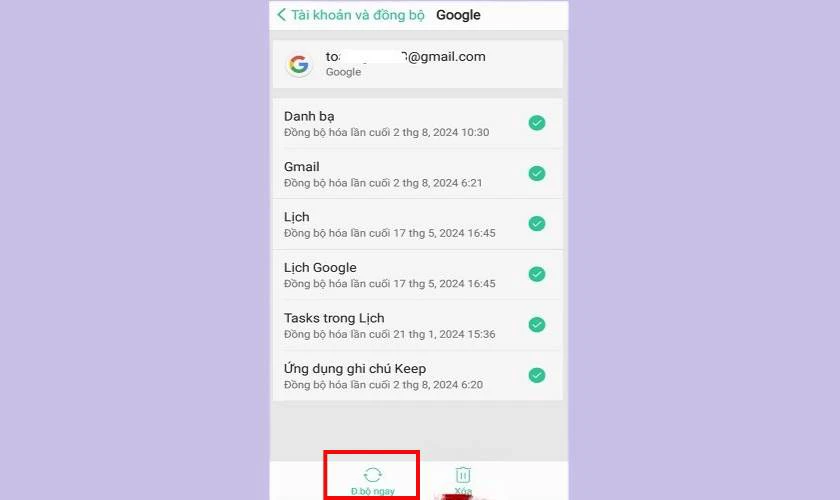 Chọn “Đồng bộ hóa tài khoản”