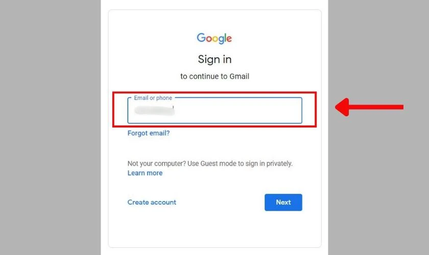 Đăng nhập tài khoản Gmail đã sao lưu