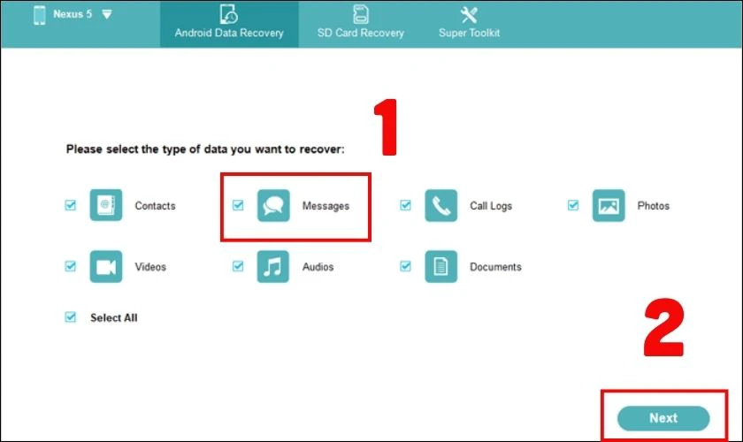 Chọn mục Message và nhấn Next