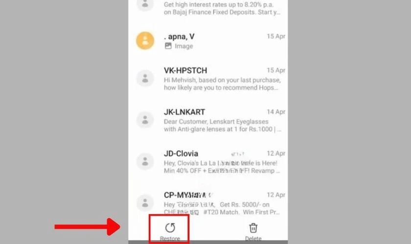 Nhấn Khôi phục để khôi phục tin nhắn SMS trên điện thoại OPPO